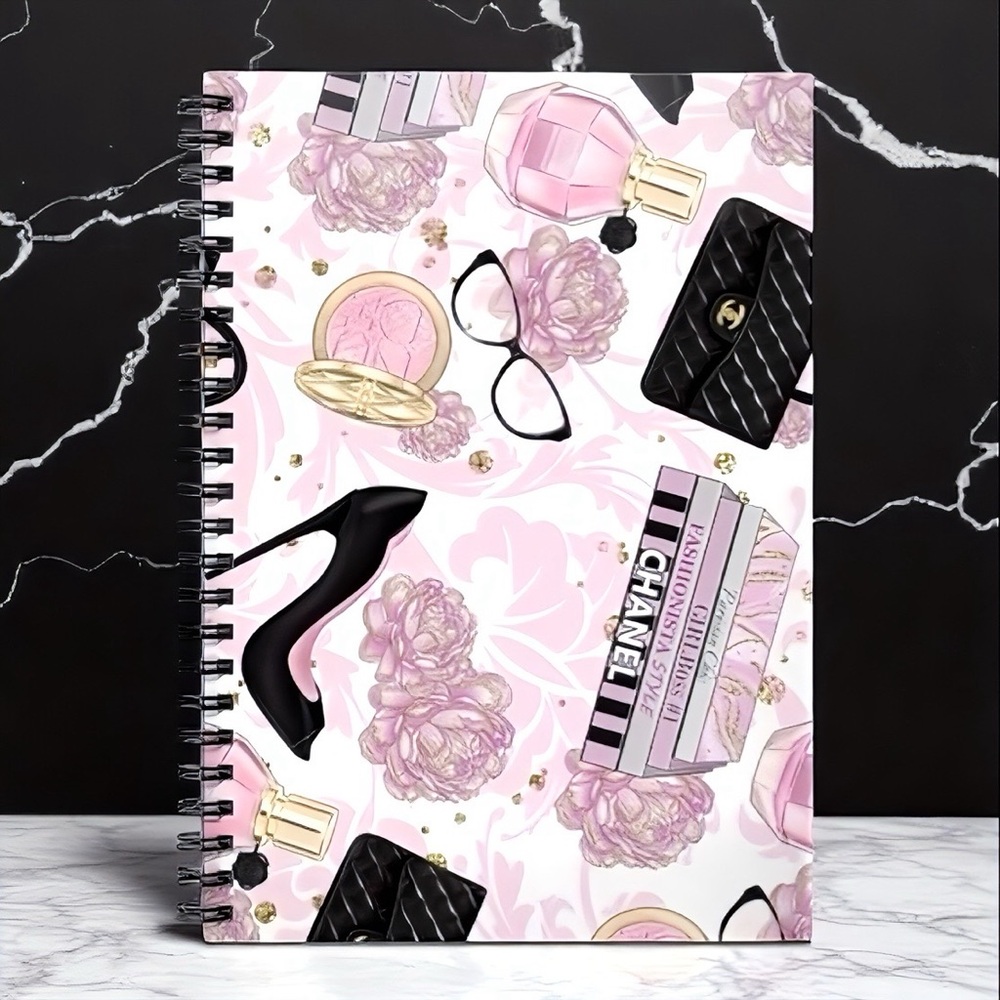 Fashion Themed Spiral Notebook with Pink and Black Design